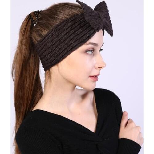 1 Piece New bow knitted hairband autumn and winter ladies hair accessories headgear elastic wool warm hair Hoop