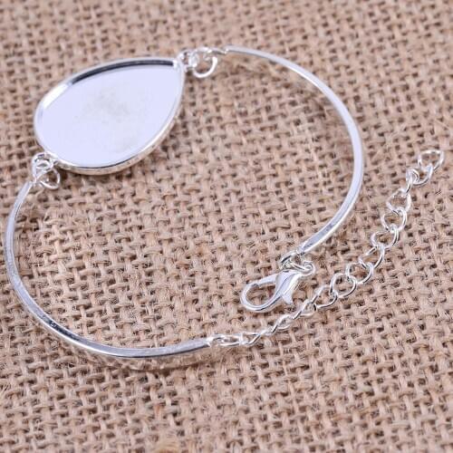 5pcs Fit 18x25mm Teardrop Cabochon Bracelet Base Settings Silvelr Plated Diy Bezel Blanks For Jewelry Making
