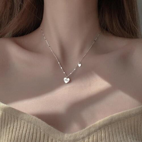 Fashion 925 Sterling Silver Link Chain Tassel Heart Charm Necklace For Women Girls Jewelry Choker dz392