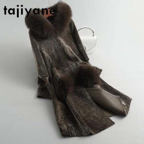 Jacket Leather Genuine Women Winter 2021 Woman Real Fox Fur Collar Hooded Parkas Female 100% Wool Jackets Ropa TN336
