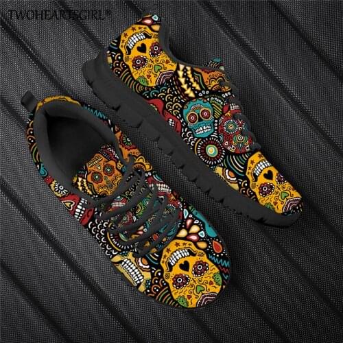 Twoheartsgirl Punk Style Skull Print Women Casual Sneaker Shoes Summer Breathable Flat Shoe Girl Ladies Lightweight Walking Shoe