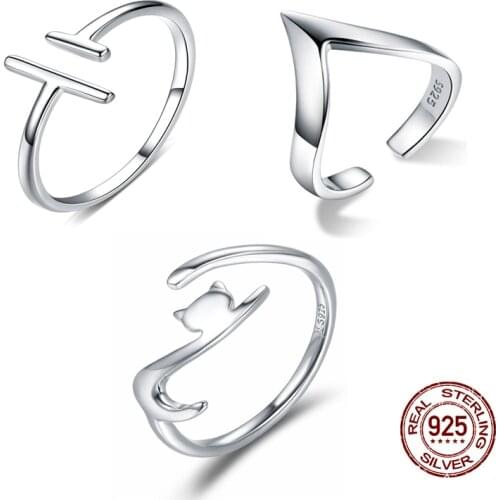 WOSTU Genuine 100% 925 Sterling Silver Wedding Rings Parallel Lines Adjustable Rings For Women Fashion Original Jewelry FIR555