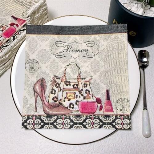 20Pcs/Pack Red High-heeled Shoes Table Decoupage Paper Napkins Flower Perfume Bag Paper Tissues for Wedding Party Decorations