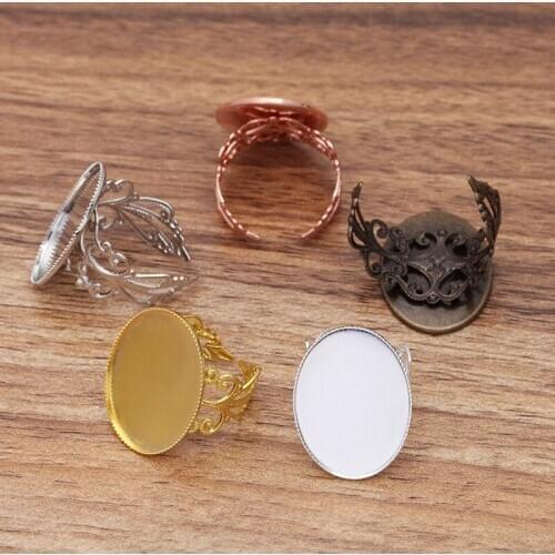200pcs Open Ring Settings 13x18mm 18x25mm Oval Bezel Cabochons Bases Metal Filigree Flower Rings Findings DIY Jewelry Making