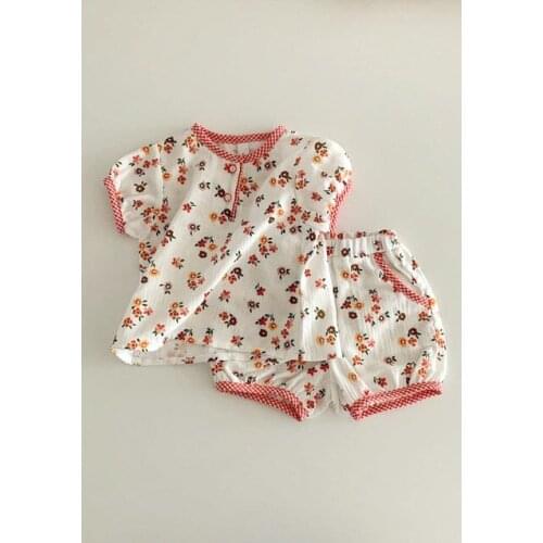 2021 New girls boys 2 pcs set printed shirt +shorts cotton summer Fashion babys Suits