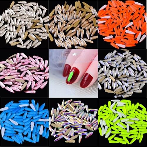 20p 3x10mm neon colors waterdrop flatback crystal Nail art rhinestones Nails diamond ornament DIY glass manicure accessories