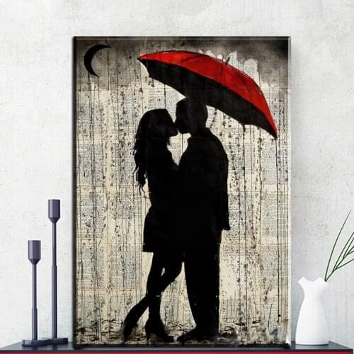 Umbrella Red black white painting diamond portrait couple kissing full diamond embroidery sale diamond mosaic wedding decoration