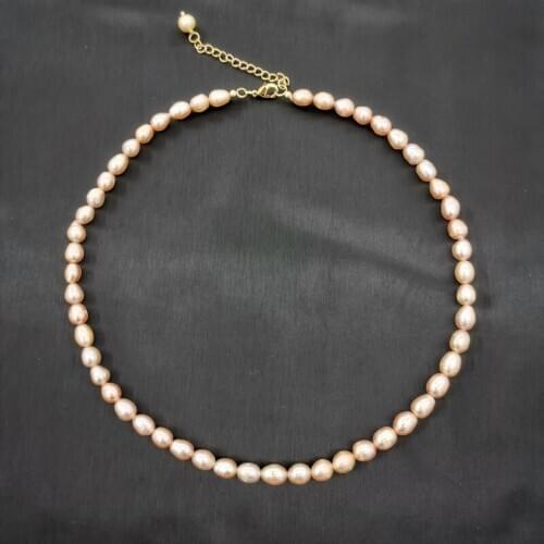 6mm Pink Oval Freshwater Pearl Necklace 14K Gold Filled Adjustable Chain Pearls Beaded Boho Romantic Choker Collier Perles Femme