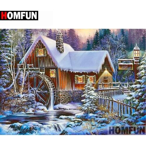 HOMFUN Full Square/Round Drill 5D DIY Diamond Painting "Snow house" Embroidery Cross Stitch 5D Home Decor Gift A14904