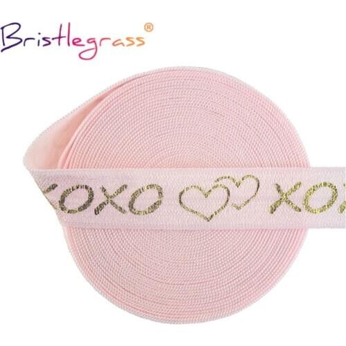 BRISTLEGRASS 2 5 10 Yard 5/8" 15mm XOXO Heart Foil Print Fold Over Elastics FOE Spandex Bands Tape Hair Tie Headband Sewing Trim