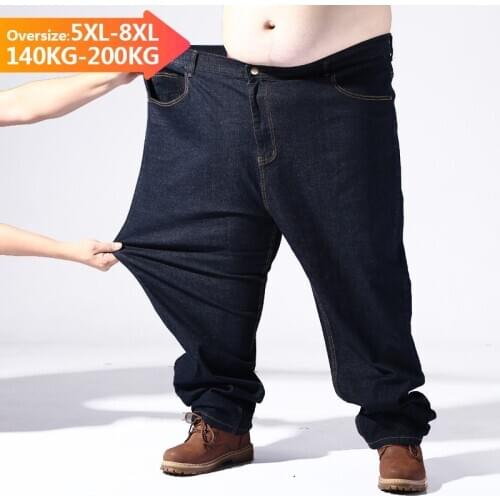 Oversize Jeans Mens Cotton Loose Elastic Waist Baggy Harem Pants Denim Straight Wide-leg Trousers Male Large size 5 6 7 8XL