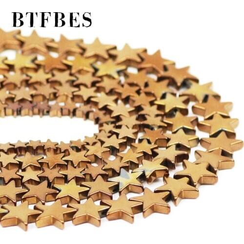 BTFBES Copper Five-Pointed Star Natural Hematite Stone Spacers Loose Beads For Charm Jewelry Making Diy Necklace bracelet