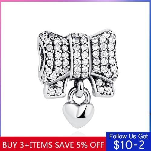 CodeMonkey 100% Real 925 Sterling Silver Bow Love Heart Charms Fit Original 3mm Bracelet Beads DIY Jewelry Making CMS244