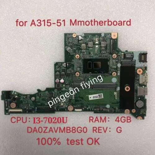For acer aspire A315 A315-51 Motherboard computador portátil placa-mãe nbgnp11008 i3-7100U cpu 4gb ram da0zavmb8g0