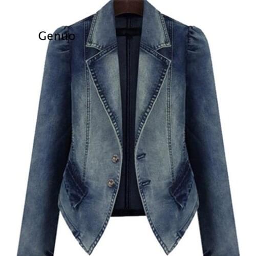 Women Hole Pocket Button Denim Jacket Patchwork Turn-Down Collar Large Size Dignified Autumn Winter Coat Women New Fashion