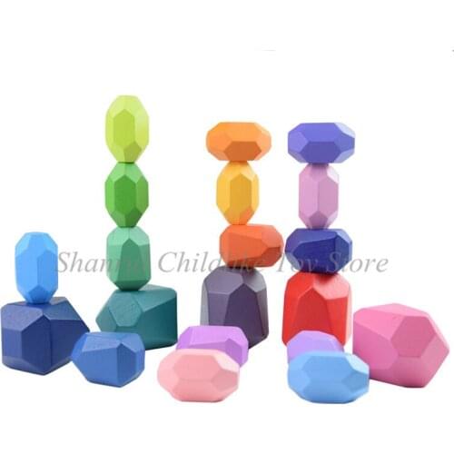 Jenga Building Block Childrens Wooden Colored Stone Educational Toy Creative Nordic Style Stacking Game Rainbow Wooden Toy Gift