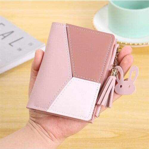 Geometric Women Cute Pink Wallets Pocket Purse Card Holder Patchwork Wallet Lady Fashion Short Coin Burse кошелек женский