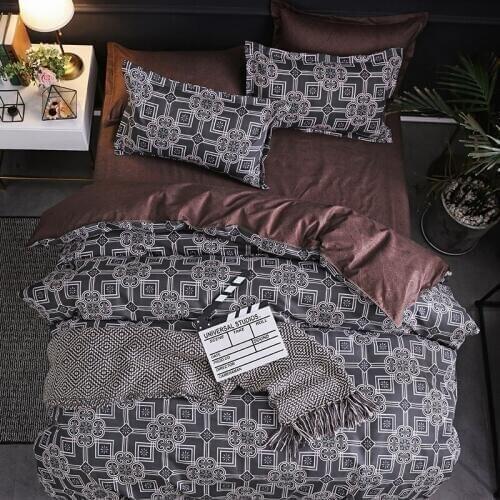 Classic Bedding Set Quilt Cover Duvet Sets King Queen Double Twin Full Size Geometry Brown Bed Linens Comforter Covers