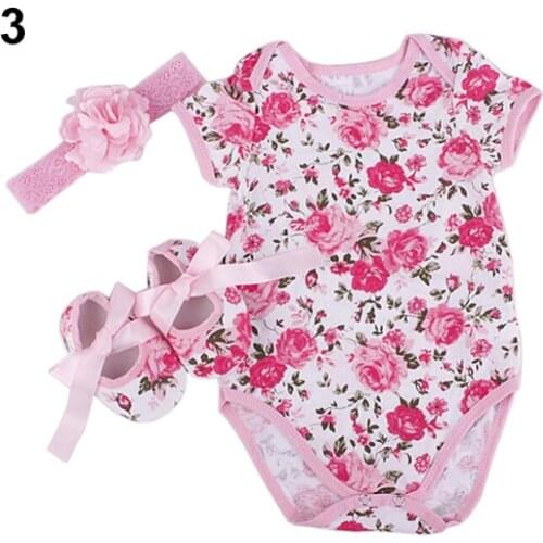 3Pcs Newborn Baby Floral Leopard Star Romper Bodysuit Headband Shoes Set Jumpsuit Shoes Headband Special for Pageant