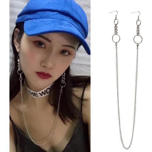 Korean KPOP Earrings Album V DNA Double ear hole Stainless steel Long chain Front and back hang Stud Earrings Men Women