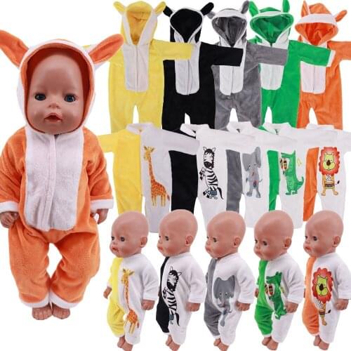 Doll Short Plush Clothes Animal Print Ears Doll Clothes New Baby Reborn For 43 Cm 18 Inch American Doll,Our Generation Kid Gifts
