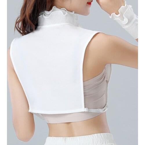 40GC Women Girls Sweet Double Layer Agaric Ruffles Stand Fake Collar Button Down Chiffon Bottoming Sweater White Detachable