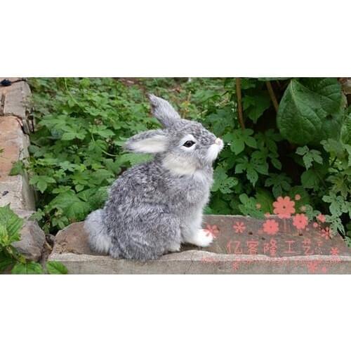 Simulation rabbit 17x18cm model,polyethylene&furs gray rabbit toy,home decoration toy Xmas gift w4244