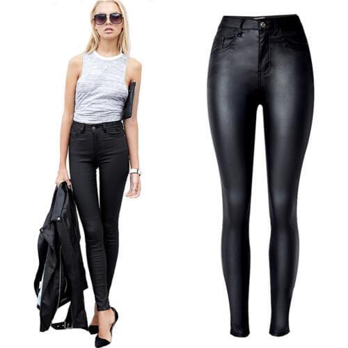 Fashion Womens Pants Leather Woman Black PU Pencil Pants Trousers for Women Pantalon Femme Pantalones Mujer