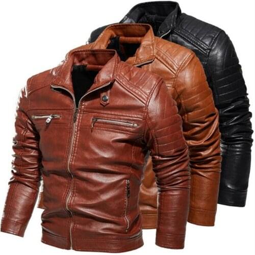 Men Leather Jacket Plus Velvet Coat Men Motor Biker Pocket PU Leather Jacket Men Warm Overcoat High-Quality Leather Outwear