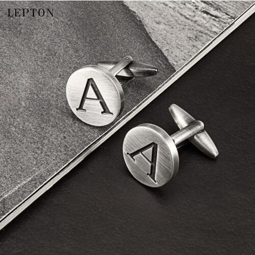Hot Sale Letters A of an alphabet Cufflinks For Mens Antique Silver plated Round Letters A cuff links Men shirt cuffs Cufflinks