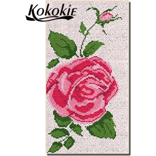 Flowers latch hook kits for adults large printed canvas yarn carpet diy latch hook rug kits carpet embroidery carpet diy rug