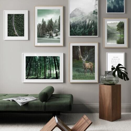 Wall Art Canvas Painting Natural Mountain Foggy Forest Deer Quotes Nordic Posters And Prints Wall Pictures For Living Room Decor