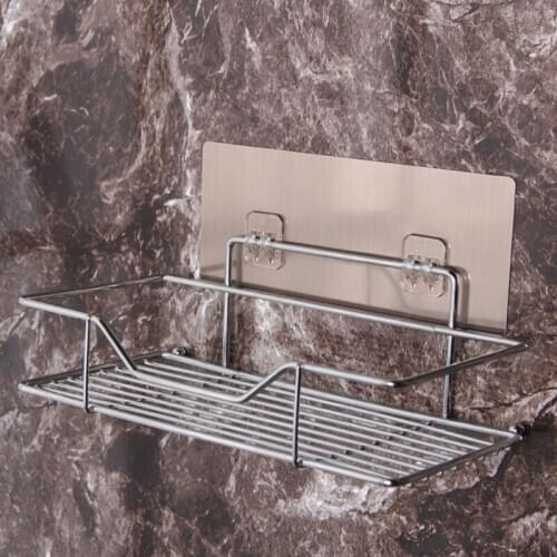 Stainless Steel Shower Organizer Basket Bathroom Shelf Wall Mounted Storage Rack with Suction Cup