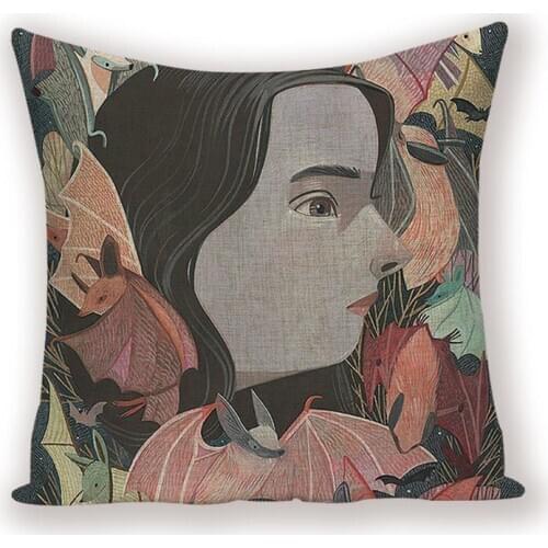 Nordic Home Decor Throw Pillow Covers Vintage Decorative Cushion Cover Portrait Living Room Cushions Cartoon Linen Pillow Case