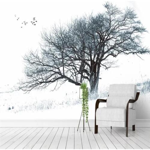 Custom wallpaper Nordic abstract tree black and white style wall decoration - high-grade waterproof material