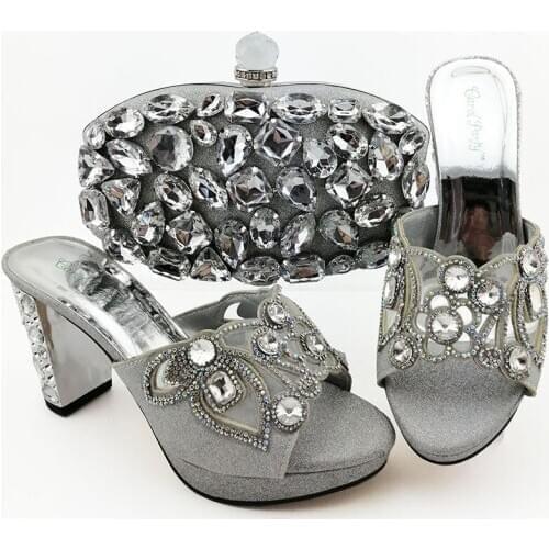 Very popular shoes and school bag set. Ladies Italian design. Silver shoes and handbags decorated with big stones