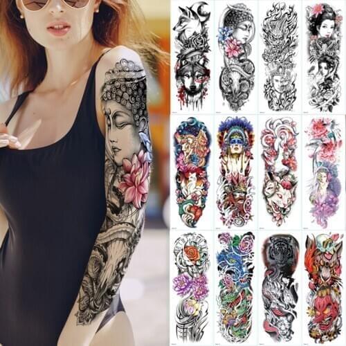 Full arm temporary tattoos large sexy body art on leg thigh tattoo sticker for women men fake tatoo sleeve waterproof makeup