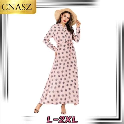 2019 Latest Fashion Muslim Dubai Turkey Print Skirt Islamic Morocca Arabic Long Sleeve Dress Middle East African Elegant Women