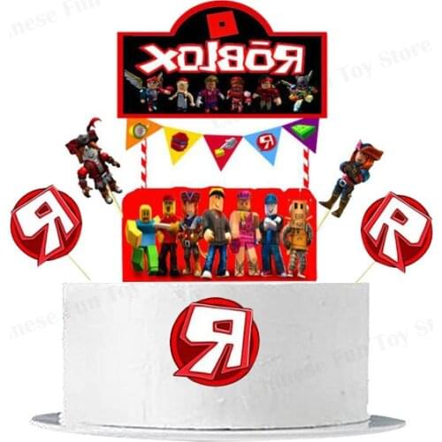 Roblox Cake Card Topper Catoon Robot Logo Theme Cake Insert Birthday Party Dessert Cupcake Paper Decoration Festive DIY Kids Hot