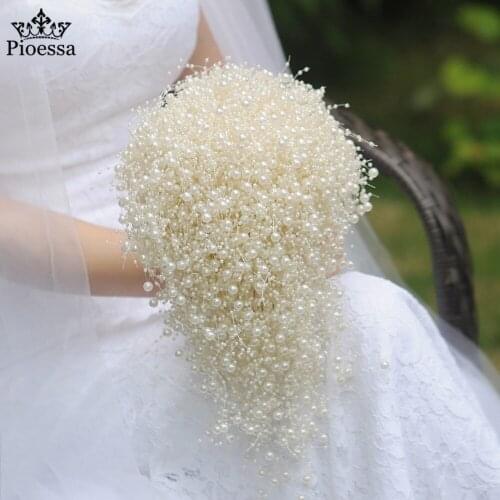 Ivory Luxury Rhinestone Full Diamond Pearl Tassel Bridal Bouquets Heart Shaped Wedding Bouquet Artificial Flower Wedding Flowers