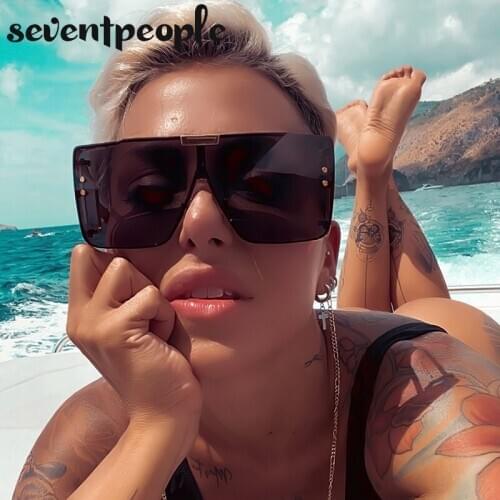 Vintage Oversized Square Sunglasses Women 2021 Luxury Brand One-Piece Rimless Sun Glasses For Men Driving Goggles UV400 Hot Sale