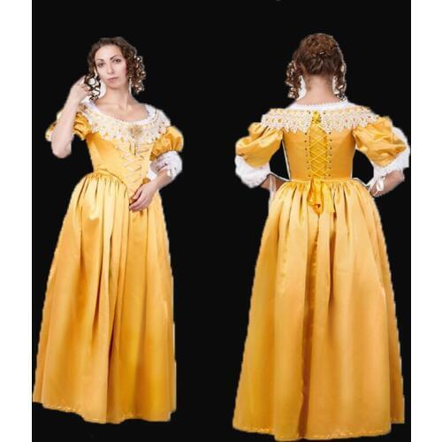 Tailored!Royal Yellow Duchess 1860s Civil War Gothic Theater medieval Renaissance Reenactment DRESS Victorian dresses HL-335