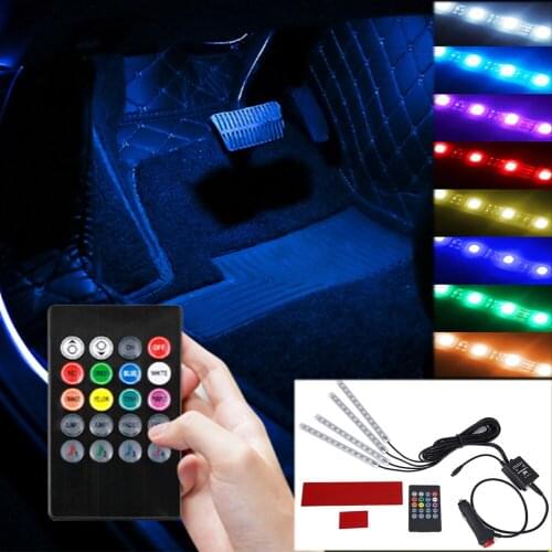 RGB LED Car Interior Light Decorative Light Strip With USB Wireless Remote Music Control Multiple Modes Car Foot Light