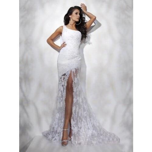 Vestido de noiva 2018 one shoulder design sexy Long Bridal gown Formal Applique Pageant open leg custom Prom bridesmaid dresses