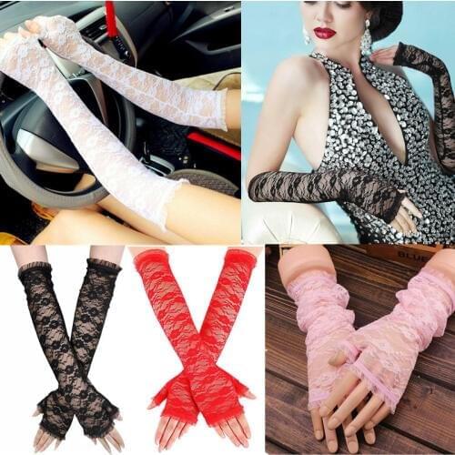 Hot Sale Women Lace Fingerless Long Gloves Sun Protection Driving Gloves Accessories Mittens Sexy Lady Girl Lace Party Costumes