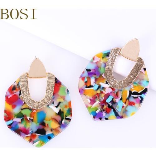 2020 New Polygonal Colorful Acrylic Resin Dangle Earring For Women boho Design Geometry metal Shape Statement Earring ZA Jewelry