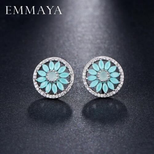 EMMAYA Luxury Light Blue Flower AAA Cubic Zirconia Stud Earings For Women Bridal Party Fashion Jewelry brincos