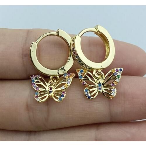 2020 New Womens Earrings Fashion Zircon Butterfly Danglee Earrings for Women Animal Sweet Colorful Stud Earrings Girls Jewelry