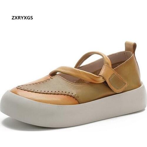 2021 Autumn High Quality Cowhide Mixed Colors Women Platform Shoes Increase Fashion Casual Shoes Comfortable Light Tide Shoes