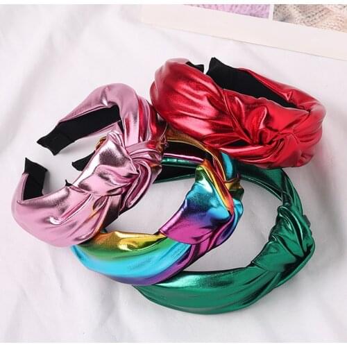 2021 New Arrival Bright Color PU Headband Front Knot Solid Color Stylish Headband for Women Fashion Hair Accessories